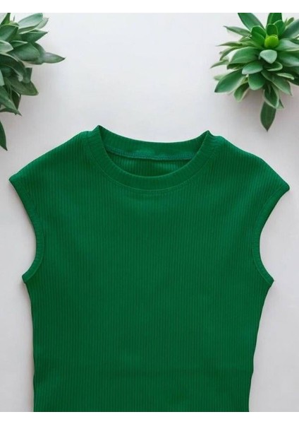 Kız Çocuk Pamuklu Crop Kaşkorse Sıfır Yaka Kolsuz Bluz