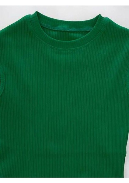 Kız Çocuk Pamuklu Crop Kaşkorse Sıfır Yaka Kolsuz Bluz