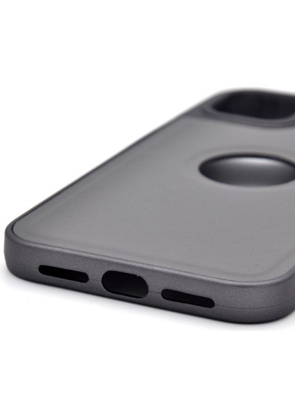 iPhone 13 Pro Max Uyumlu Deri Görünümlü Sert Kapak Kılıf Gri