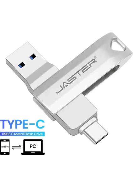 Jaster 256Gb. Type-C ve Usb 3.0 Hızlı Usb Flash Bellek Otg Çift Girişli Metal Sağlam ve Orjinal