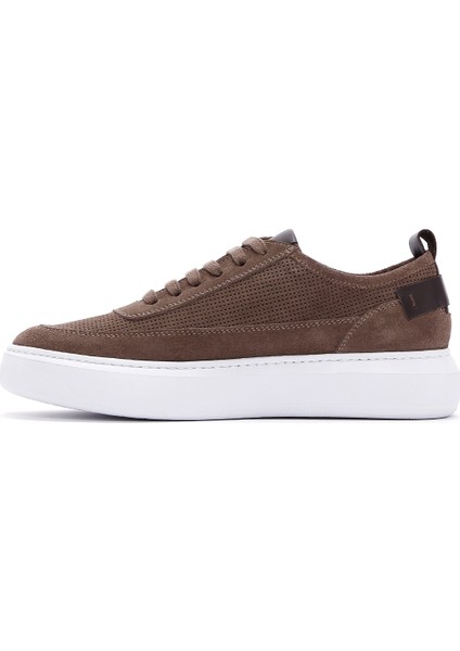 Erkek Vizon Bağcıklı Kalın Tabanlı Süet Deri Sneaker 25SFD740310