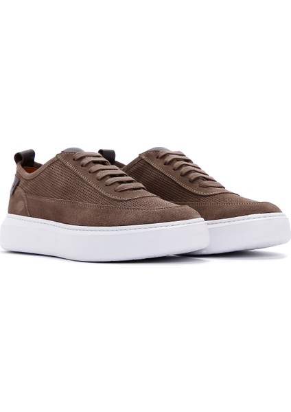 Erkek Vizon Bağcıklı Kalın Tabanlı Süet Deri Sneaker 25SFD740310