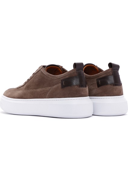 Erkek Vizon Bağcıklı Kalın Tabanlı Süet Deri Sneaker 25SFD740310