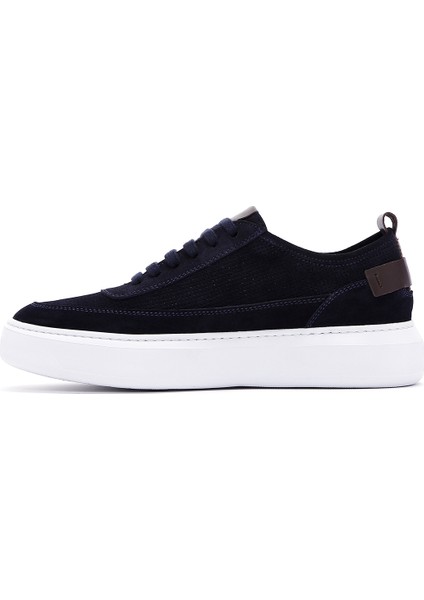 Erkek Lacivert Bağcıklı Kalın Tabanlı Süet Deri Sneaker 25SFD740310