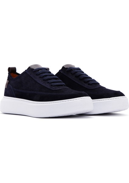 Erkek Lacivert Bağcıklı Kalın Tabanlı Süet Deri Sneaker 25SFD740310