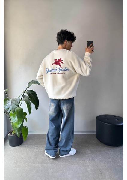 Vintage Baskılı Bisiklet Yaka Sweatshirt modelleri