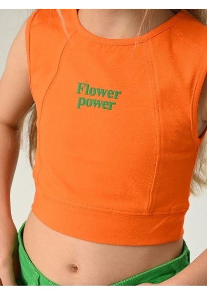Kız Çocuk Flower Power Yazılı Crop