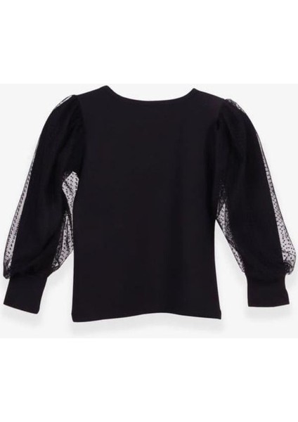 Kız Çocuk Kolları Tül Puantiye Detaylı Bluz fiyatları