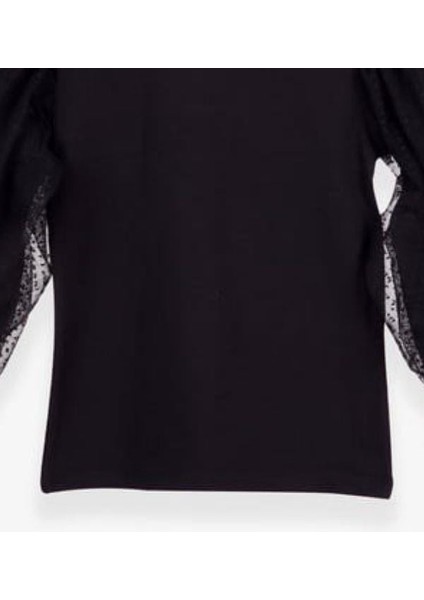 Kız Çocuk Kolları Tül Puantiye Detaylı Bluz modelleri