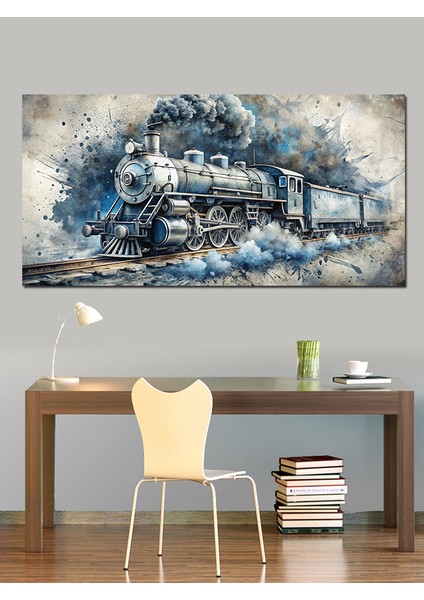 Kanvas Tablo Dumanlar Arasında Buharlı Tren