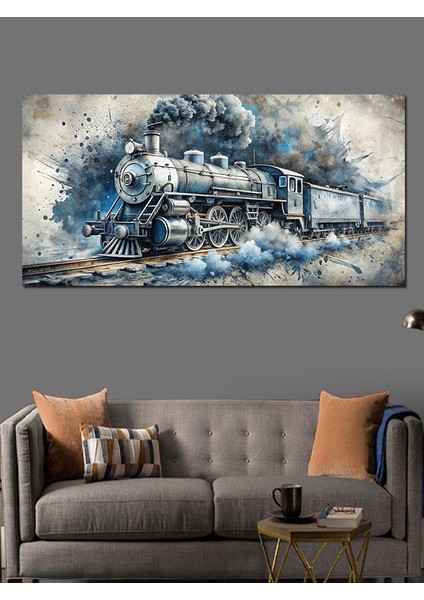 Kanvas Tablo Dumanlar Arasında Buharlı Tren