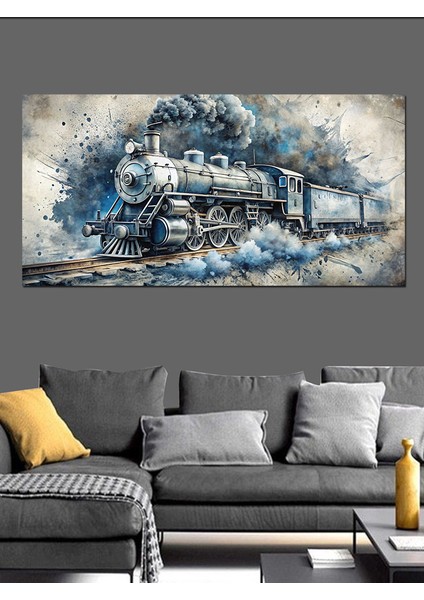 Kanvas Tablo Dumanlar Arasında Buharlı Tren