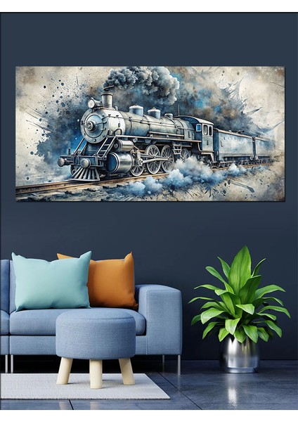 Kanvas Tablo Dumanlar Arasında Buharlı Tren