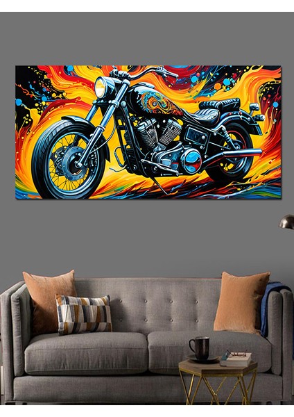 Kanvas Tablo Alevli Güçlü Chopper Motor