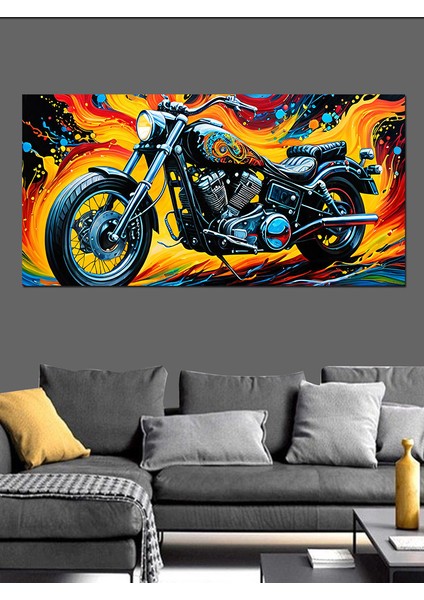 Kanvas Tablo Alevli Güçlü Chopper Motor