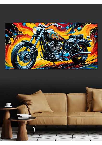 Kanvas Tablo Alevli Güçlü Chopper Motor