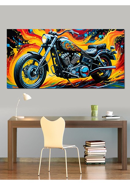 Kanvas Tablo Alevli Güçlü Chopper Motor