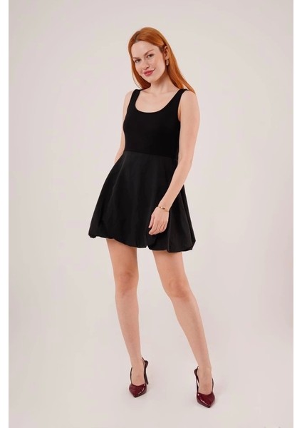 Kalın Askılı Balon Etek Siyah Mini Elbise fiyatları