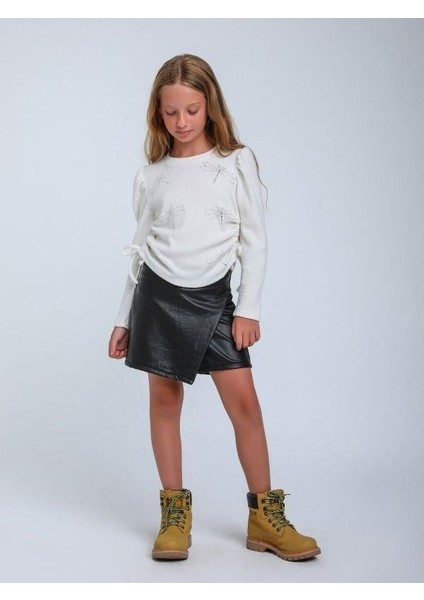 Kız Çocuk Fitilli Taş Işleme Yusufcuk Detaylı Bluz