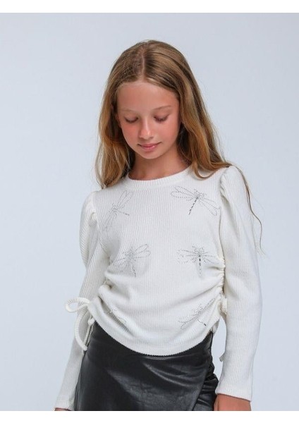 Kız Çocuk Fitilli Taş Işleme Yusufcuk Detaylı Bluz modelleri