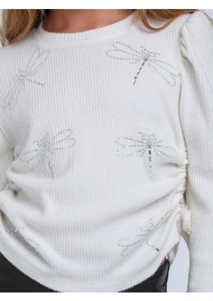 Kız Çocuk Fitilli Taş Işleme Yusufcuk Detaylı Bluz indirimleri