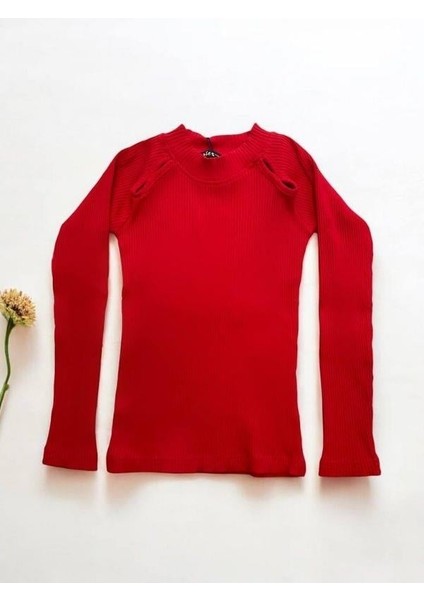 Kız Çocuk Yarım Balıkçı Yaka Detaylı Fitilli Bluz