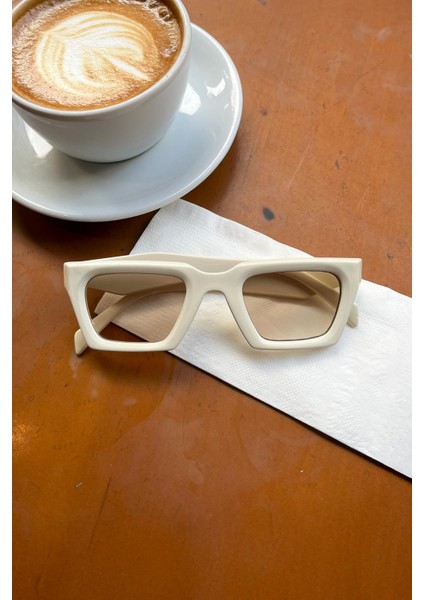 Vintage Dikdörtgen Model Kemik Rengi Gözlük