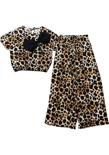 Kız Çocuk Yusufçuk Aksesuarlı Leopar Takım