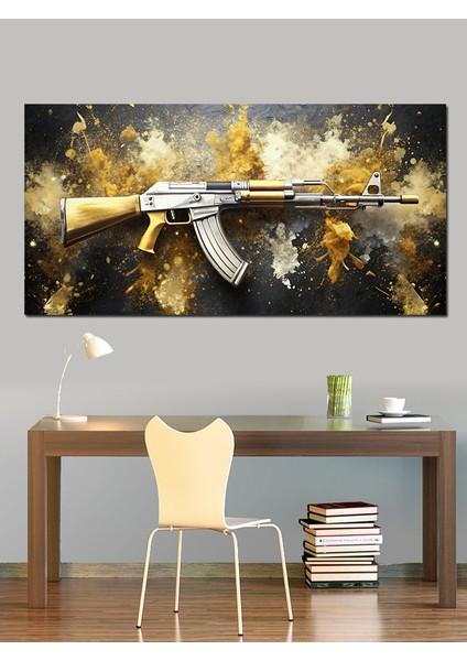 Kanvas Tablo Altın Silah Ak-47
