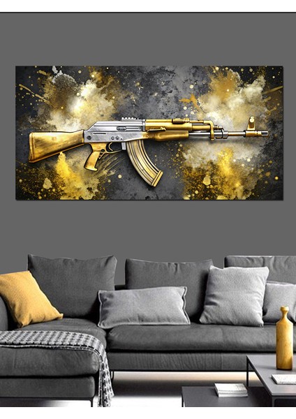 Kanvas Tablo Altın Detaylı Ak-47 fiyatları