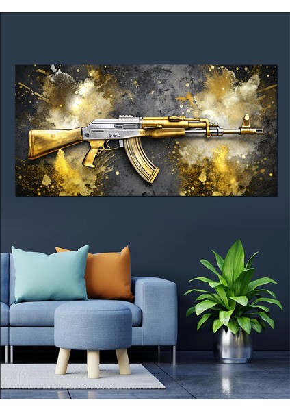 Kanvas Tablo Altın Detaylı Ak-47 modelleri