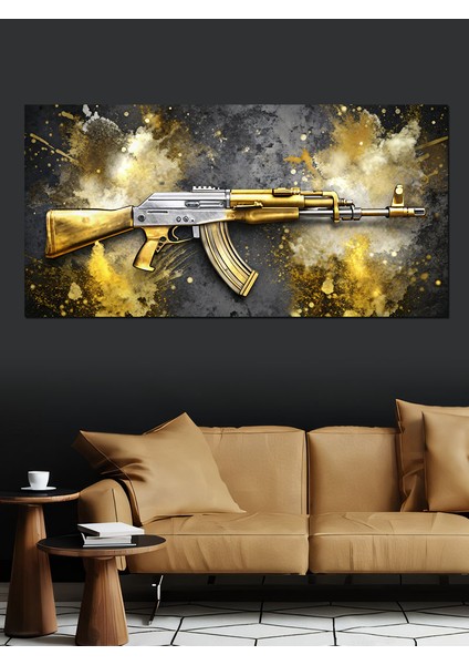 Kanvas Tablo Altın Detaylı Ak-47 fırsatları