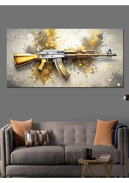 Kanvas Tablo Altın Detaylı Ak-47