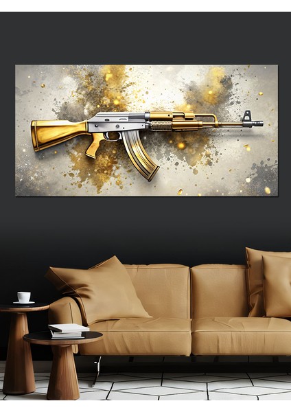 Kanvas Tablo Altın Detaylı Ak-47 fırsatları