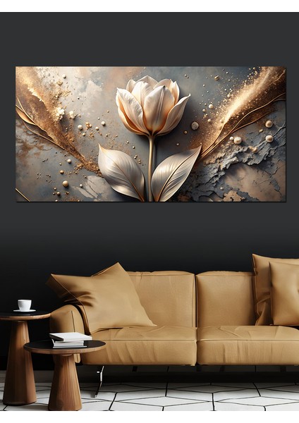 Kanvas Tablo Altın Detaylı Beyaz Gül fırsatları