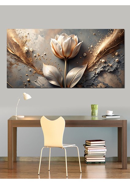 Kanvas Tablo Altın Detaylı Beyaz Gül indirimleri