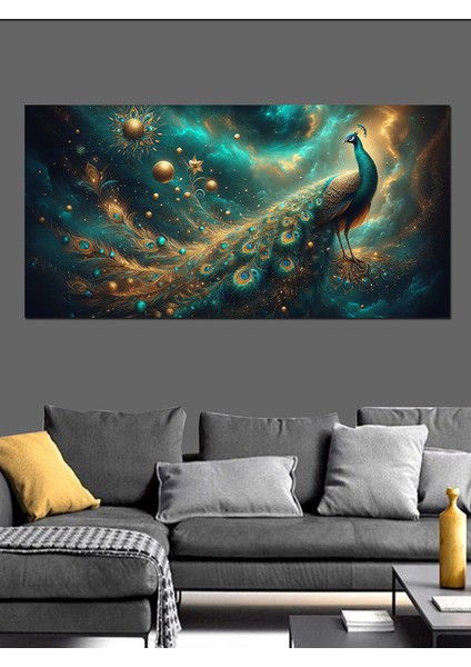 Kanvas Tablo Altın Tüylerle Tavus Kuşu indirimleri