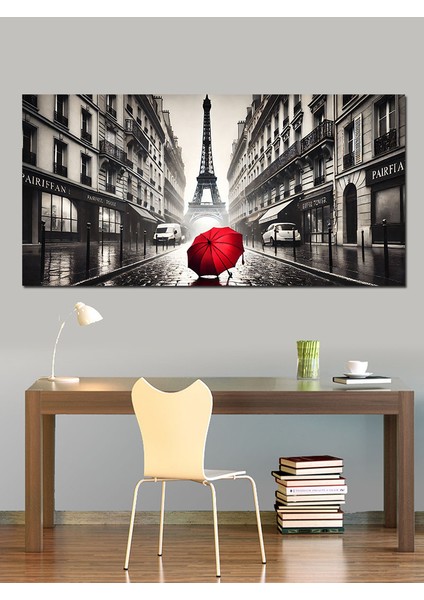 Kanvas Tablo Kırmızı Şemsiyeli Paris
