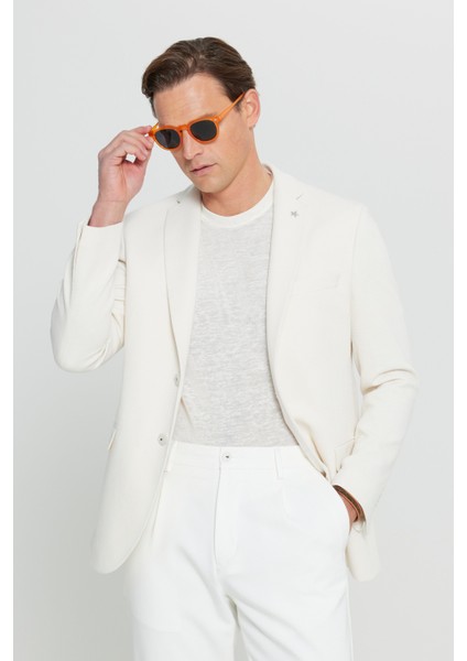 360 Her Yöne Esneyen Pamuklu Esnek Slim Fit Dar Kesim Mono Yaka Armürlü Blazer Ceket
