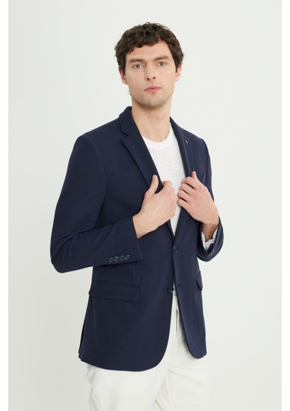 360 Her Yöne Esneyen Pamuklu Esnek Slim Fit Dar Kesim Mono Yaka Armürlü Blazer Ceket modelleri