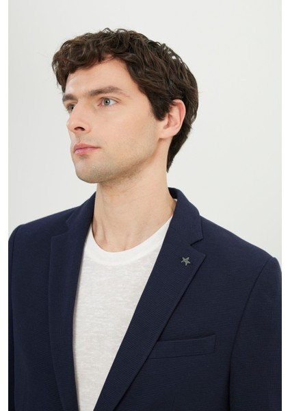 360 Her Yöne Esneyen Pamuklu Esnek Slim Fit Dar Kesim Mono Yaka Armürlü Blazer Ceket fırsatları