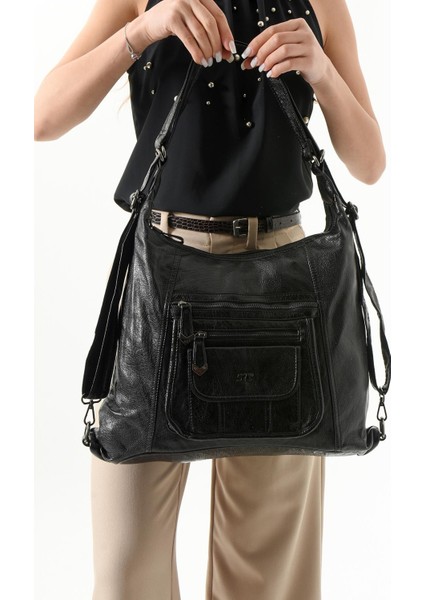 Suni Deri Sırt Çantası Siyah (Model: 571-13-13M)