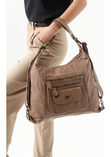 Suni Deri Sırt Çantası Vizon (Model: 571-13-13M)