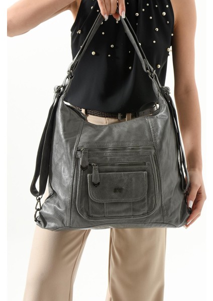 Suni Deri Sırt Çantası Gri (Model: 571-13-13M)