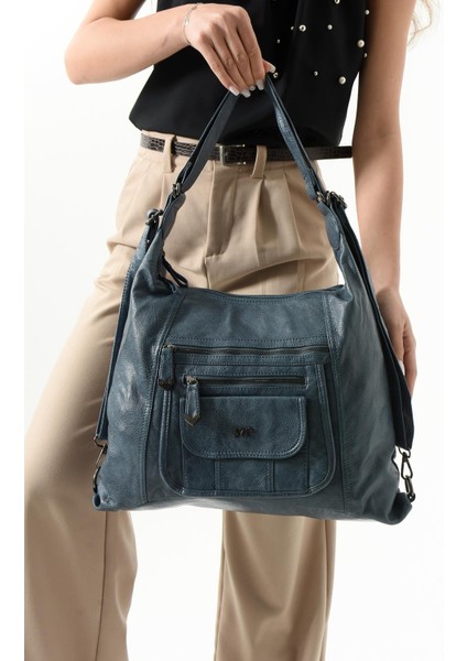 Suni Deri Sırt Çantası Mavi (Model: 571-13-13M)