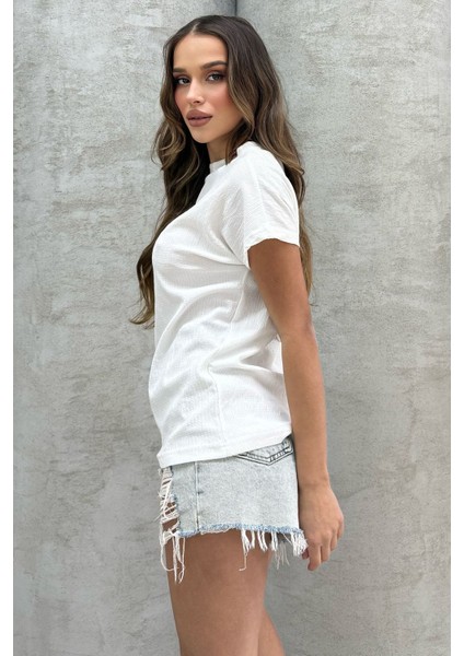 Yumuşacık Soft Touch Geniş Yaka Keten Görünümlü Oversize T-Shirt