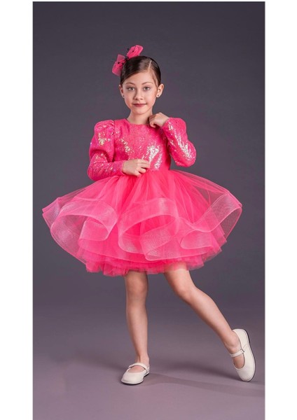 Aden Pullu Payetli Tütü Kabarık Doğum Günü 23 Nisan Parti Kostüm Uzun Kollu Abiye Kız Çocuk Elbisesi modelleri