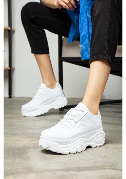 Günlük Kadın Spor Ayakkabı Yüksek Taban 6 cm Sneaker Siyah - Beyaz - Bej - Rugan - Süet 001