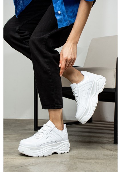 Günlük Kadın Spor Ayakkabı Yüksek Taban 6 cm Sneaker Siyah - Beyaz - Bej - Rugan - Süet 001