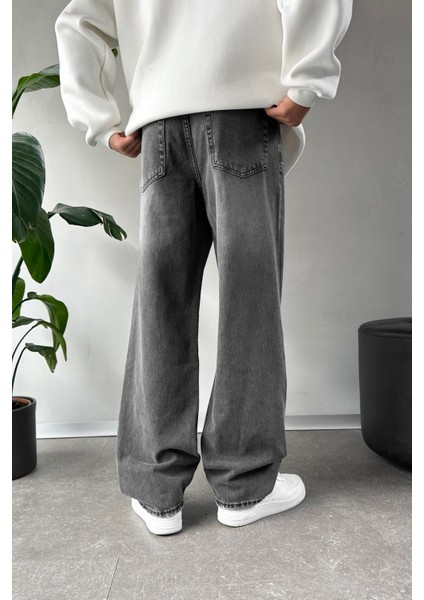 Acid Wash Basic Baggy Antrasit Jean modelleri